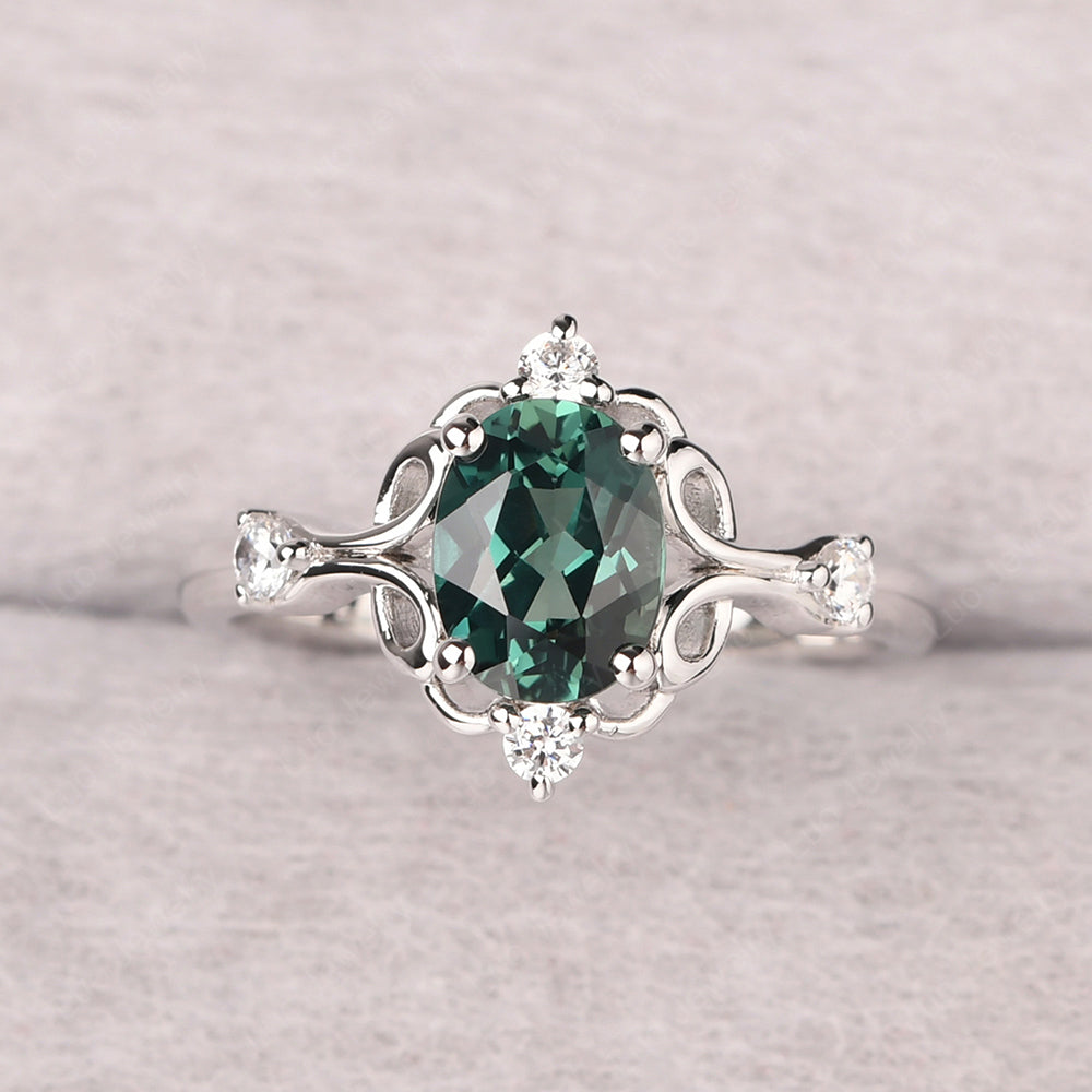 Green Sapphire Ring Oval Vintage Engagement Ring - LUO Jewelry