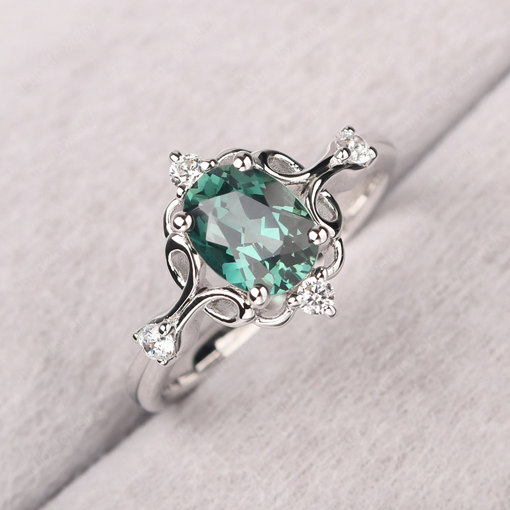 Green Sapphire Ring Oval Vintage Engagement Ring - LUO Jewelry