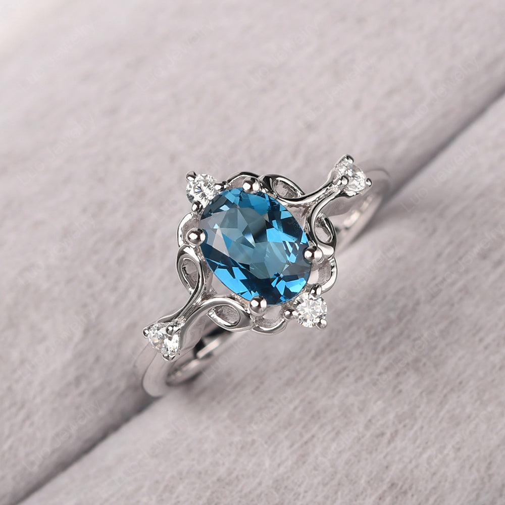 London Blue Topaz Ring Oval Vintage Engagement Ring - LUO Jewelry