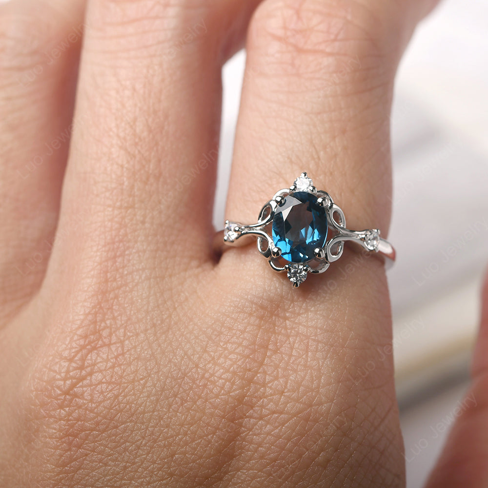 London Blue Topaz Ring Oval Vintage Engagement Ring - LUO Jewelry