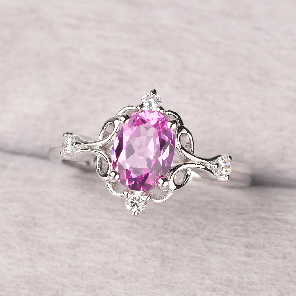 Pink Sapphire Ring Oval Vintage Engagement Ring - LUO Jewelry