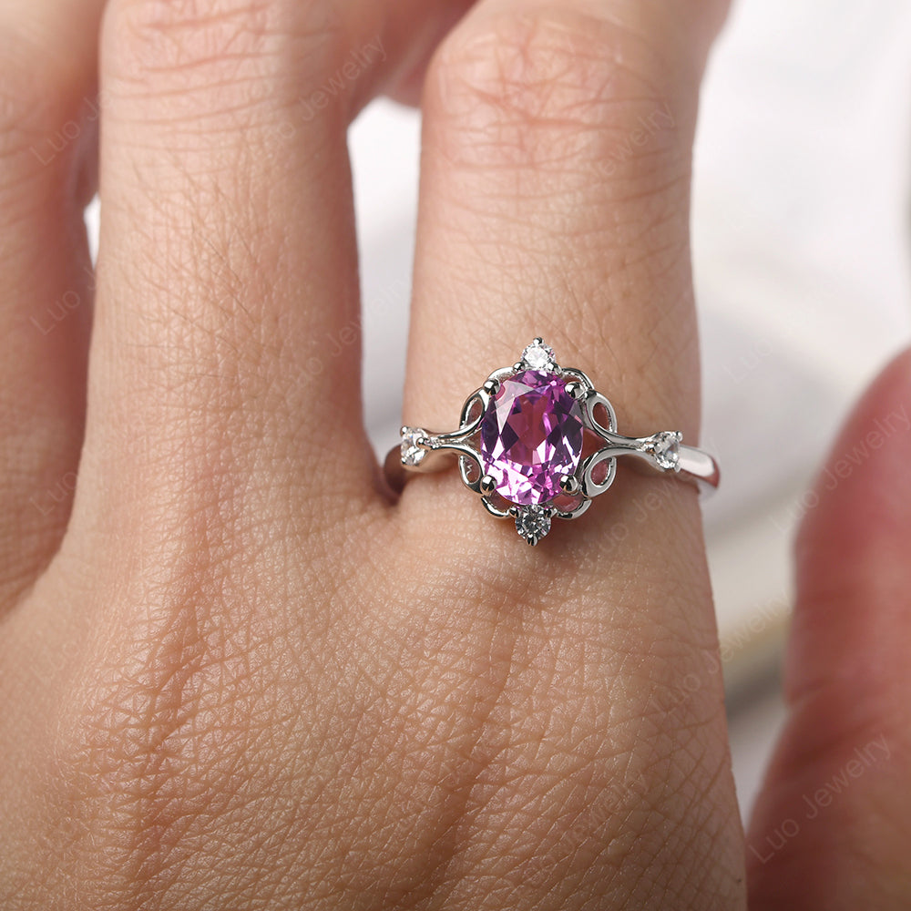 Pink Sapphire Ring Oval Vintage Engagement Ring - LUO Jewelry