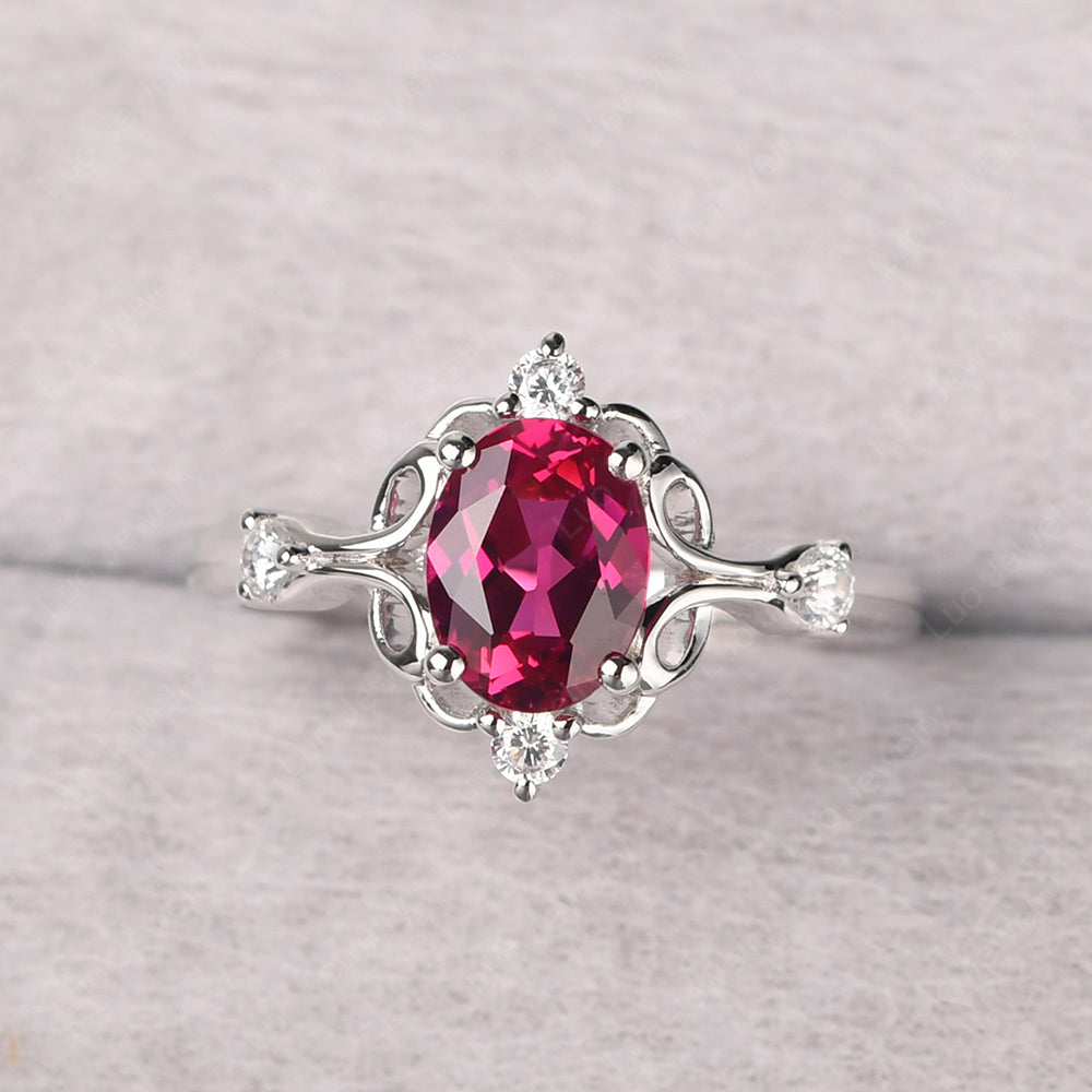 Ruby Ring Oval Vintage Engagement Ring - LUO Jewelry