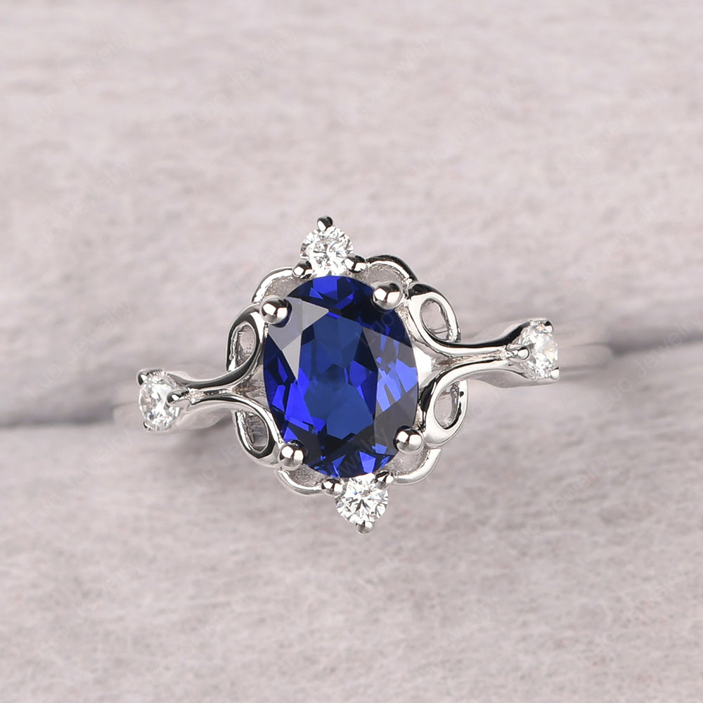 Lab Sapphire Ring Oval Vintage Engagement Ring - LUO Jewelry