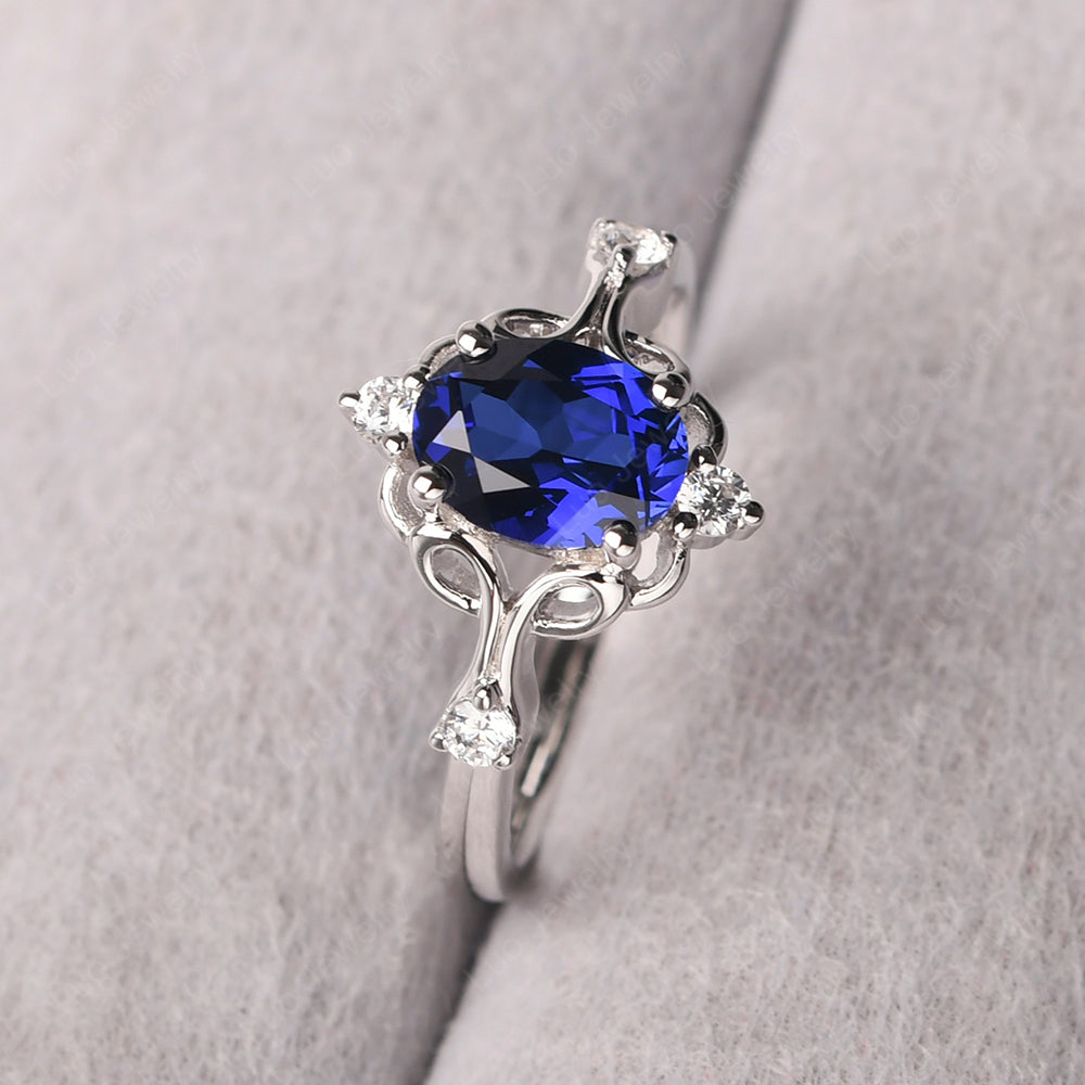 Lab Sapphire Ring Oval Vintage Engagement Ring - LUO Jewelry