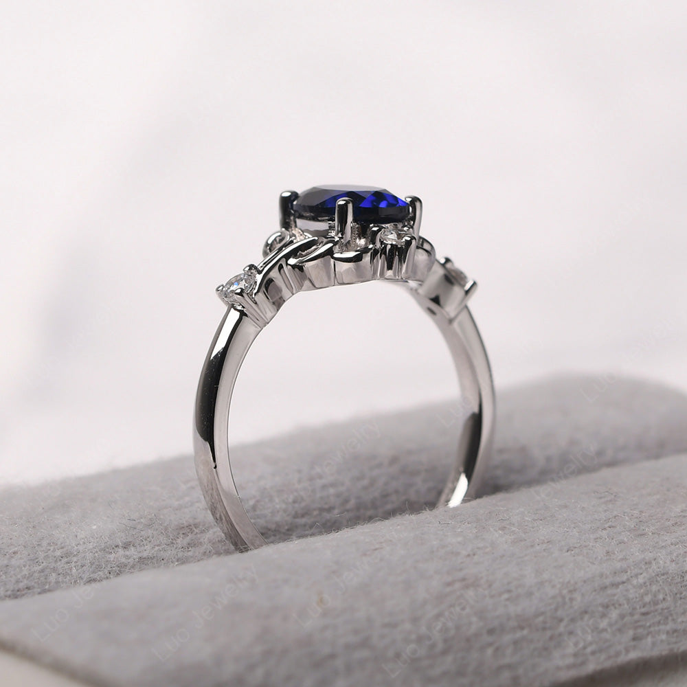 Lab Sapphire Ring Oval Vintage Engagement Ring - LUO Jewelry