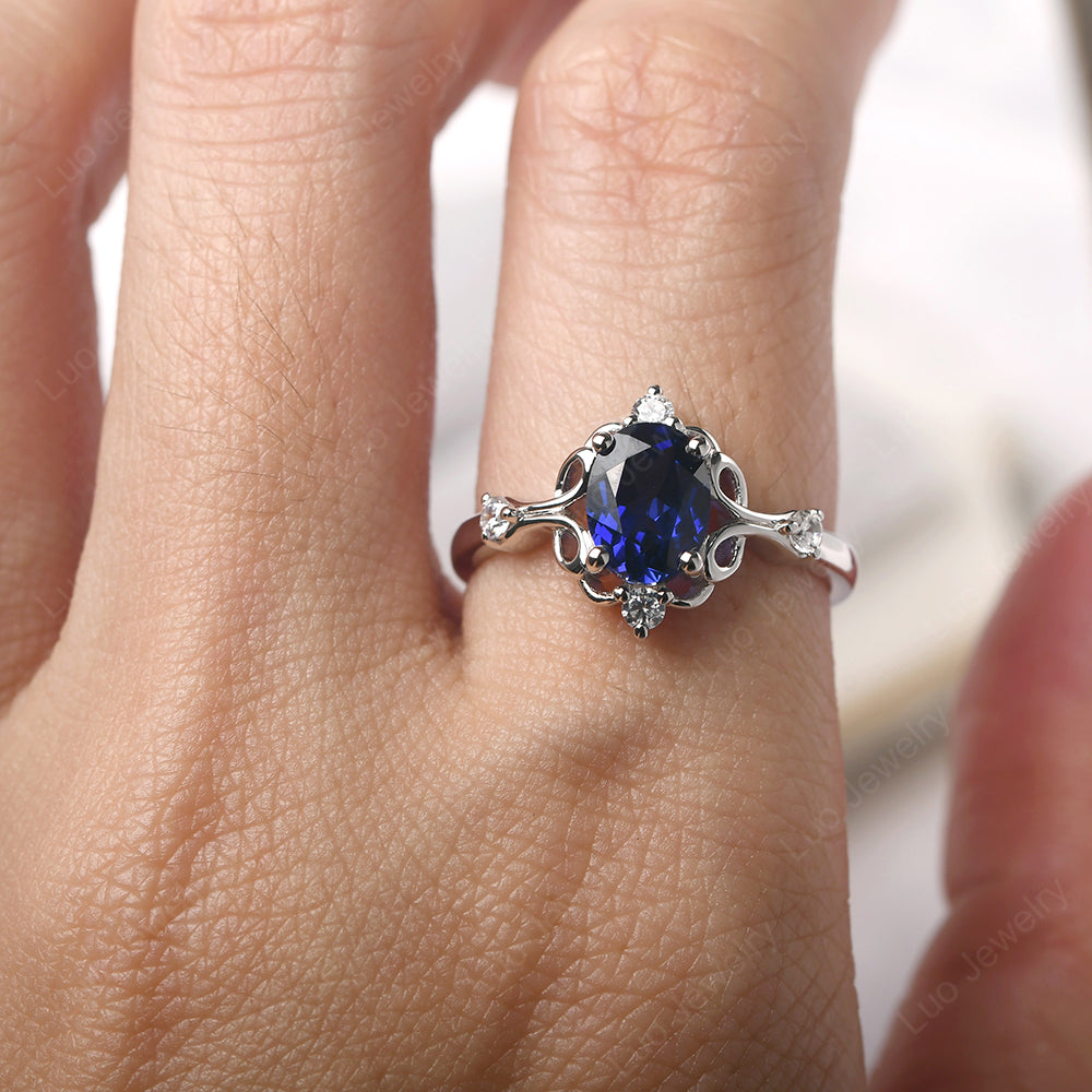 Lab Sapphire Ring Oval Vintage Engagement Ring - LUO Jewelry