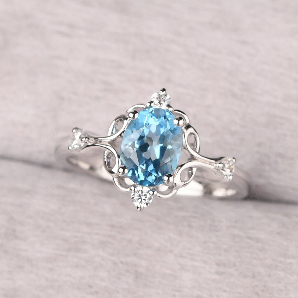 Swiss Blue Topaz Ring Oval Vintage Engagement Ring - LUO Jewelry