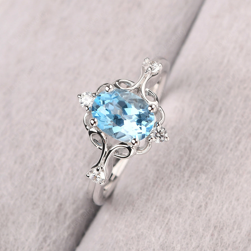 Swiss Blue Topaz Ring Oval Vintage Engagement Ring - LUO Jewelry