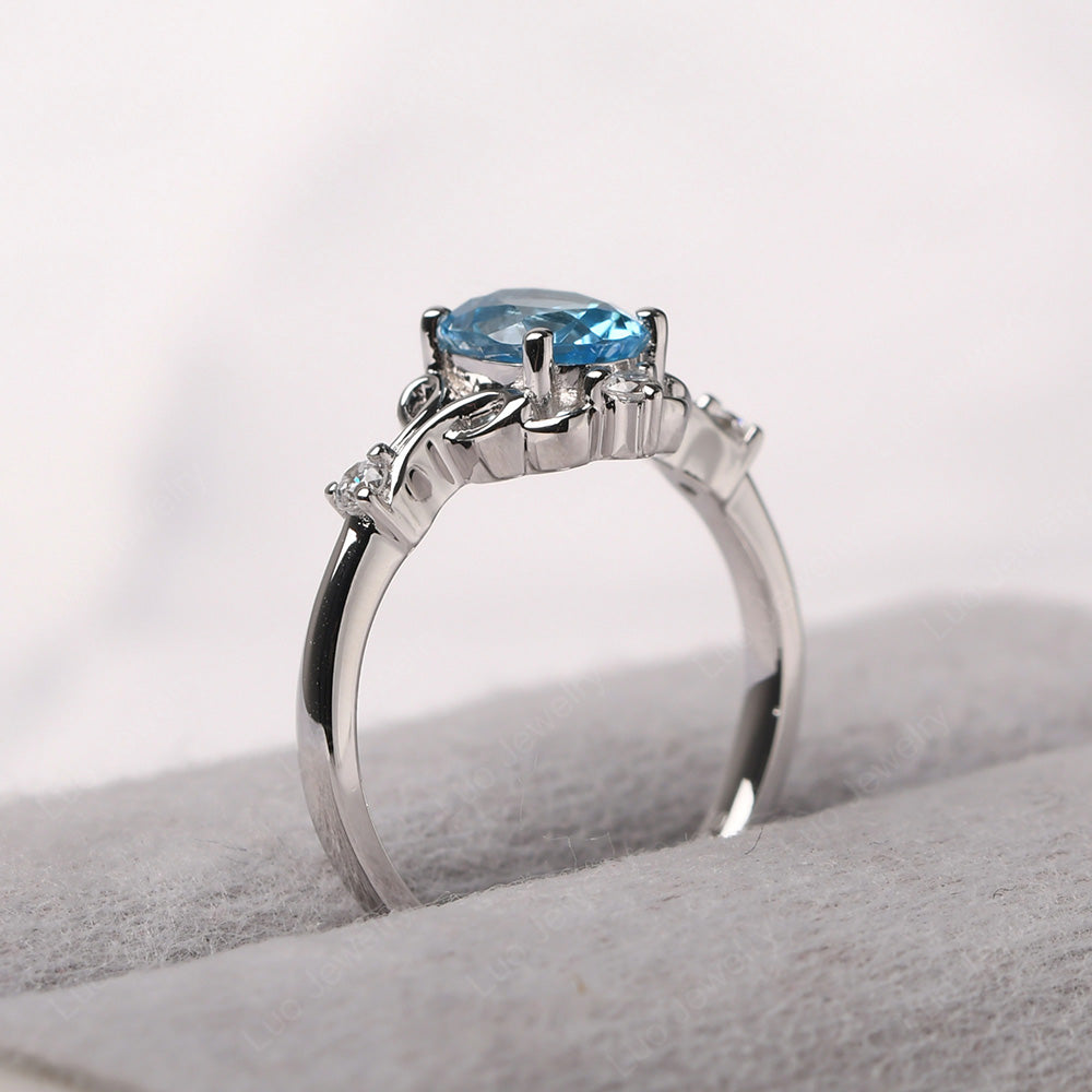 Swiss Blue Topaz Ring Oval Vintage Engagement Ring - LUO Jewelry