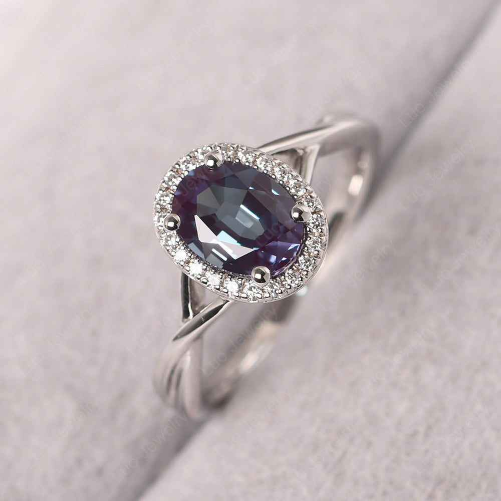 Oval Alexandrite Halo Engagement Ring - LUO Jewelry
