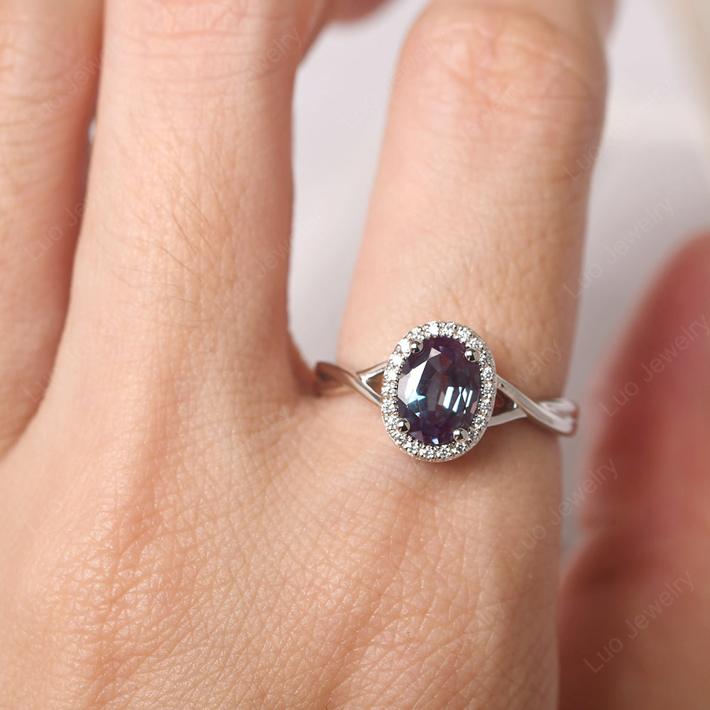 Oval Alexandrite Halo Engagement Ring - LUO Jewelry
