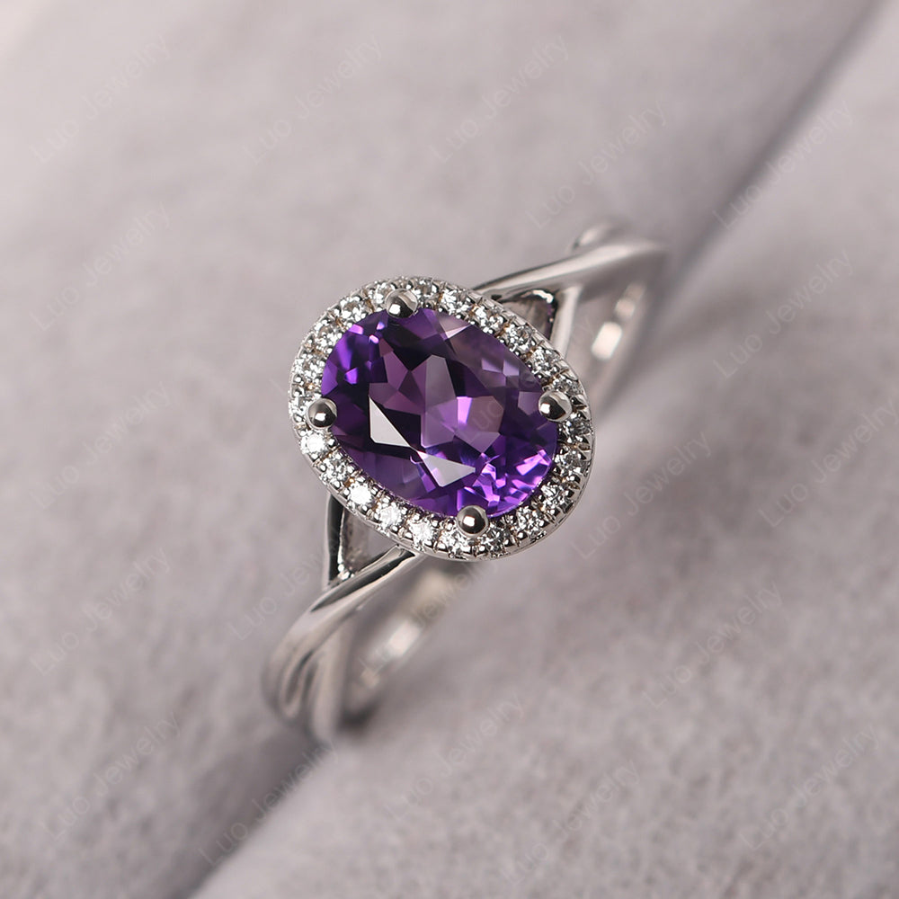 Oval Amethyst Halo Engagement Ring - LUO Jewelry