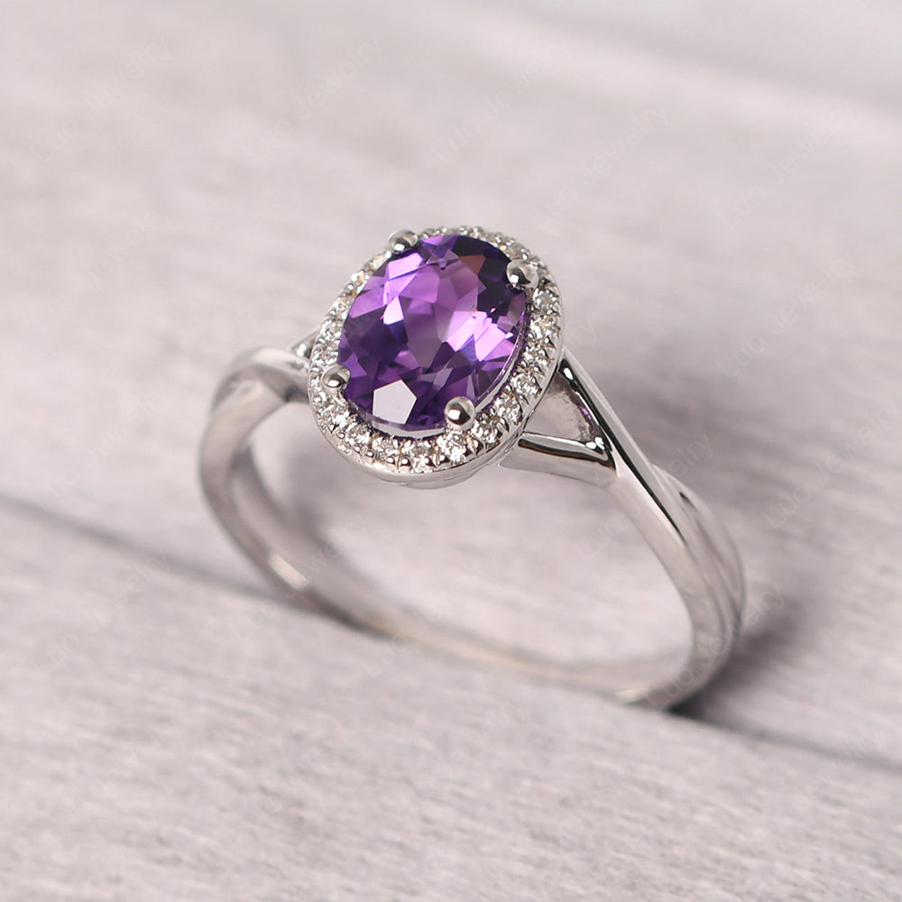 Oval Amethyst Halo Engagement Ring - LUO Jewelry