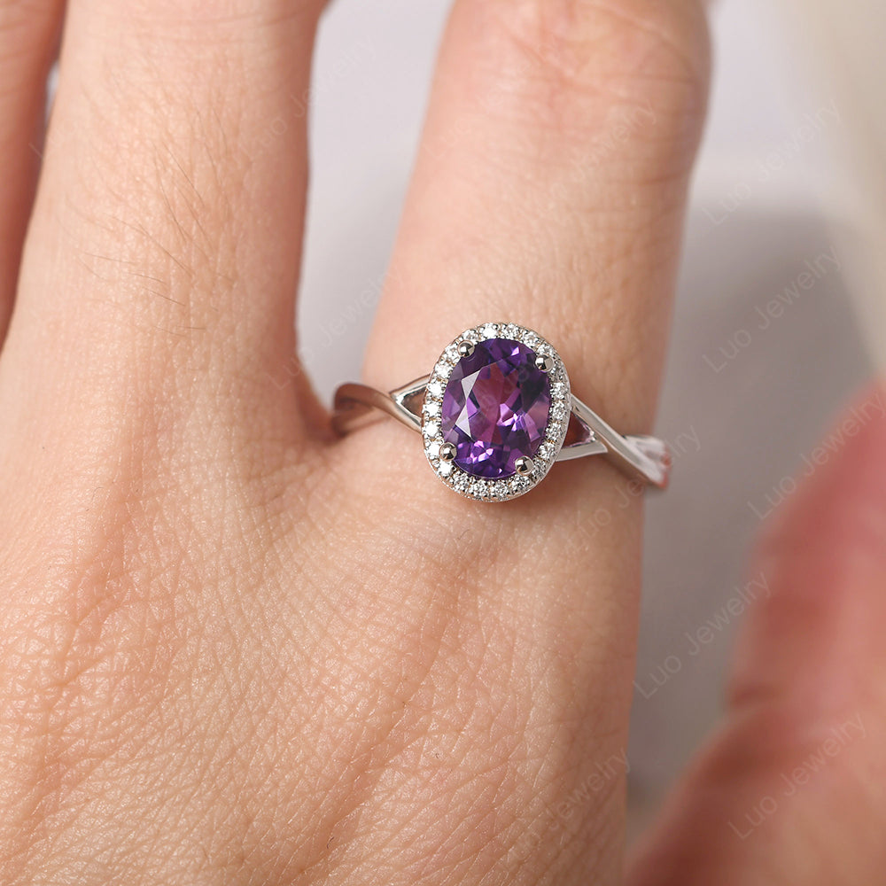 Oval Amethyst Halo Engagement Ring - LUO Jewelry