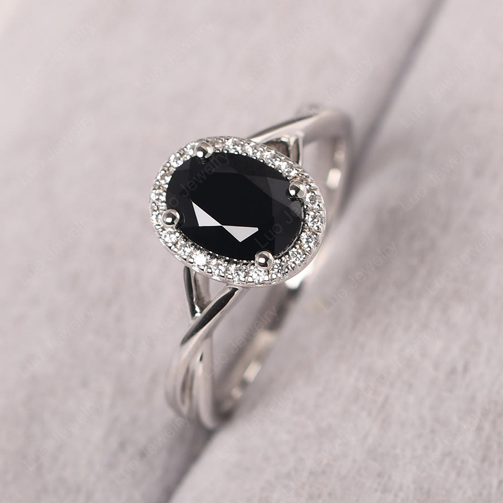 Oval Black Spinel Halo Engagement Ring - LUO Jewelry