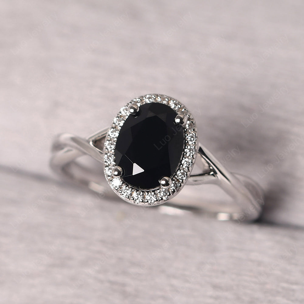 Oval Black Spinel Halo Engagement Ring - LUO Jewelry