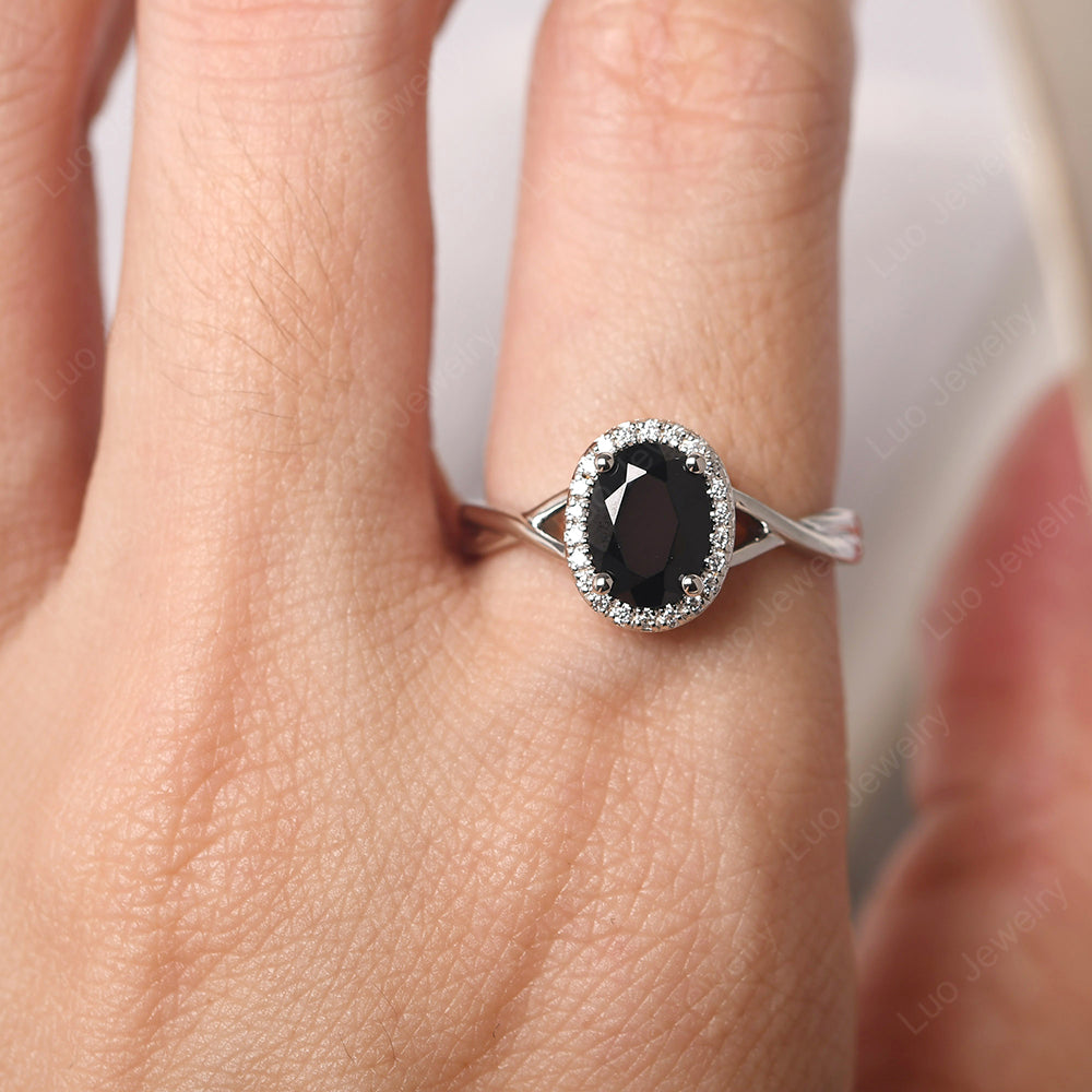 Oval Black Spinel Halo Engagement Ring - LUO Jewelry