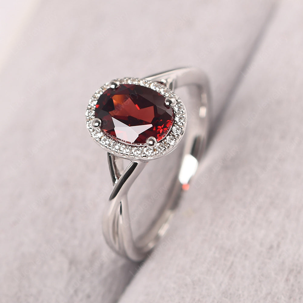 Oval Garnet Halo Engagement Ring - LUO Jewelry
