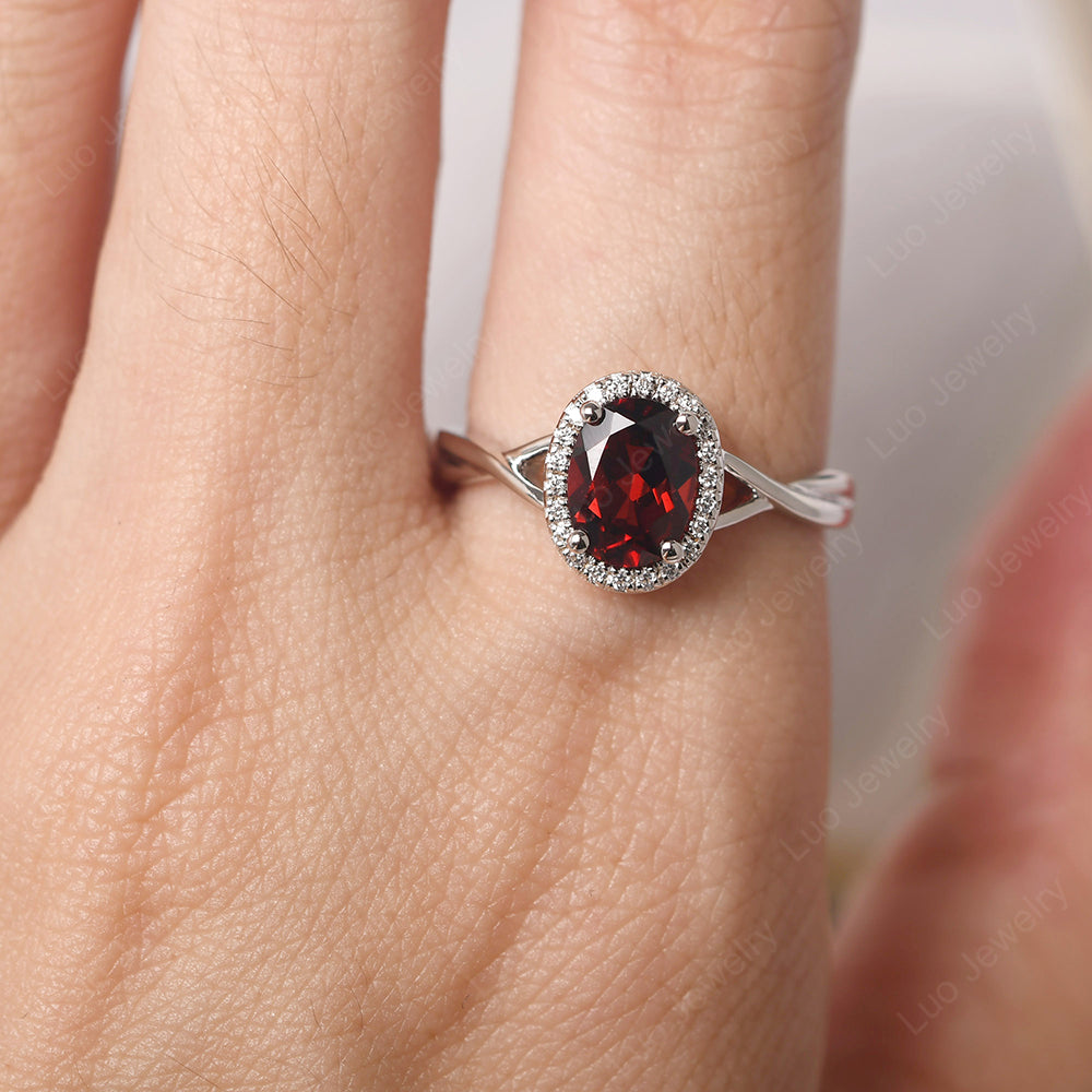 Oval Garnet Halo Engagement Ring - LUO Jewelry