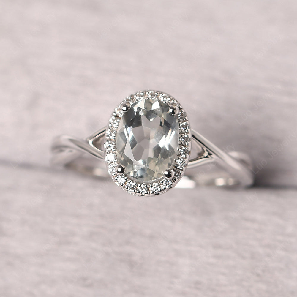 Oval Green Amethyst Halo Engagement Ring - LUO Jewelry