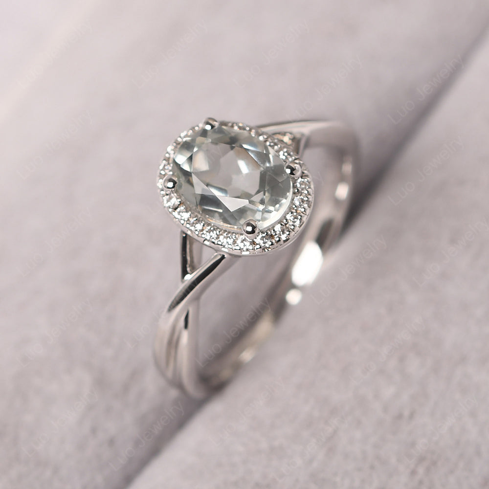 Oval Green Amethyst Halo Engagement Ring - LUO Jewelry