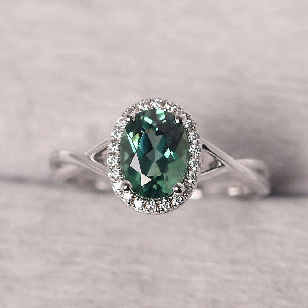 Oval Green Sapphire Halo Engagement Ring - LUO Jewelry