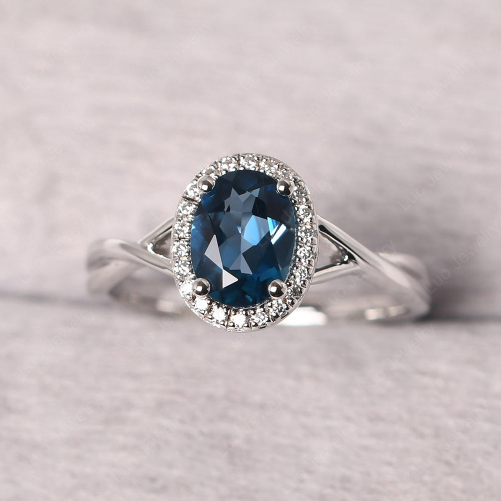 Oval London Blue Topaz Halo Engagement Ring - LUO Jewelry