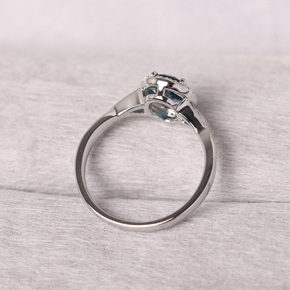 Oval London Blue Topaz Halo Engagement Ring - LUO Jewelry