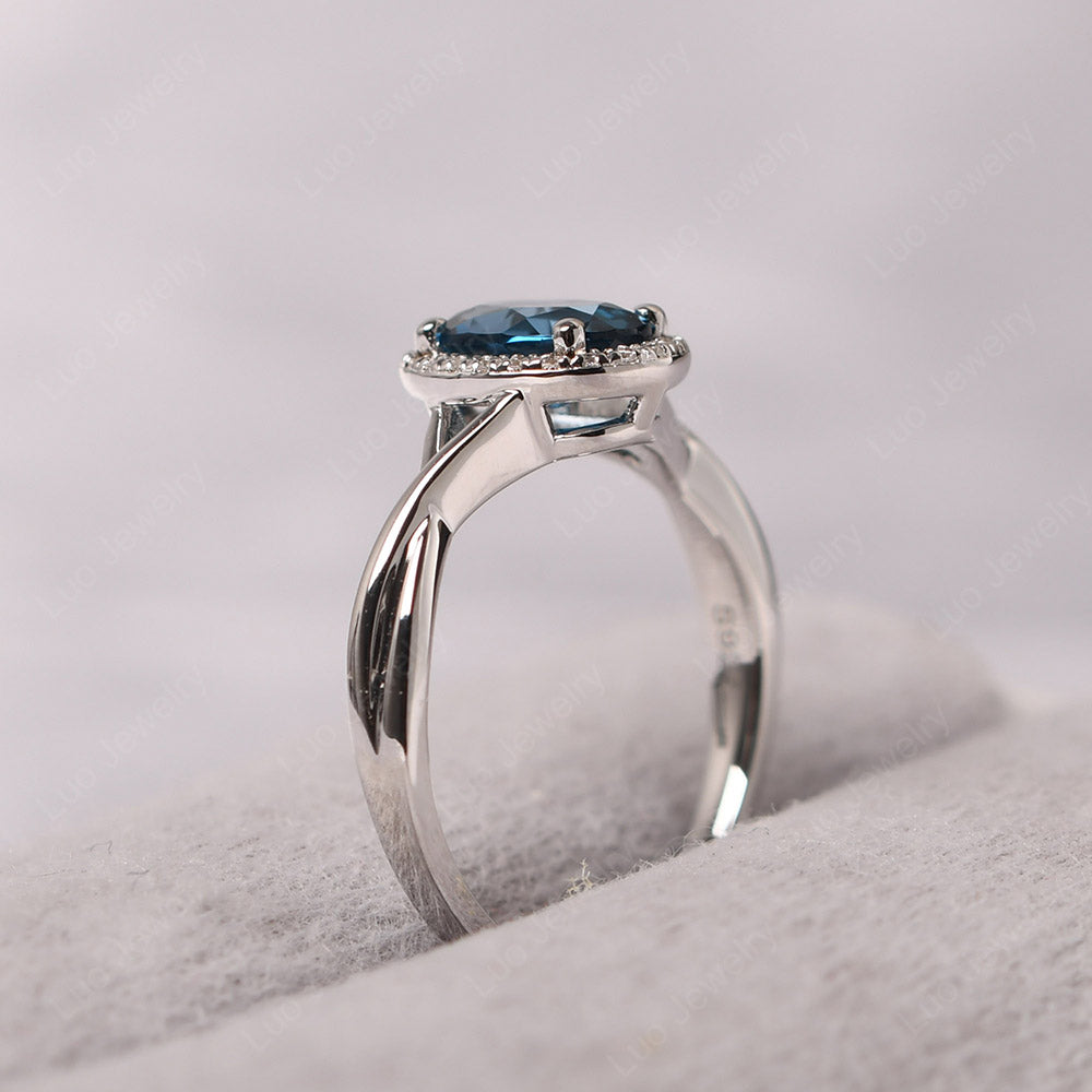 Oval London Blue Topaz Halo Engagement Ring - LUO Jewelry