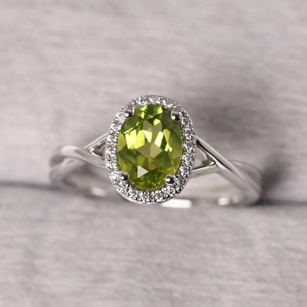 Oval Peridot Halo Engagement Ring - LUO Jewelry
