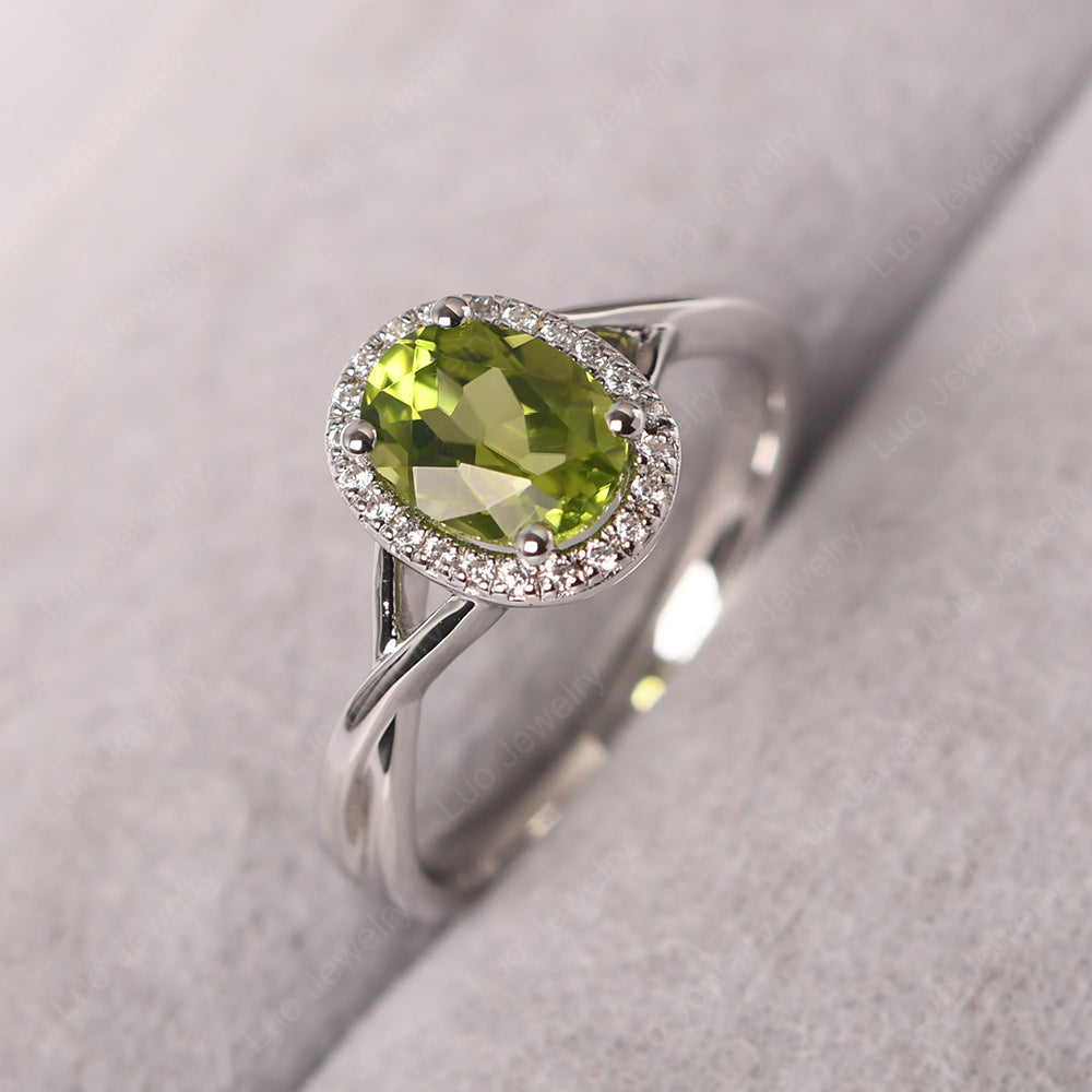 Oval Peridot Halo Engagement Ring - LUO Jewelry