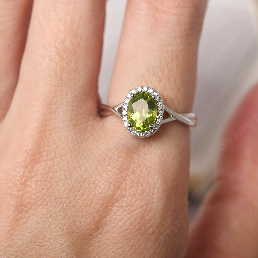 Oval Peridot Halo Engagement Ring - LUO Jewelry