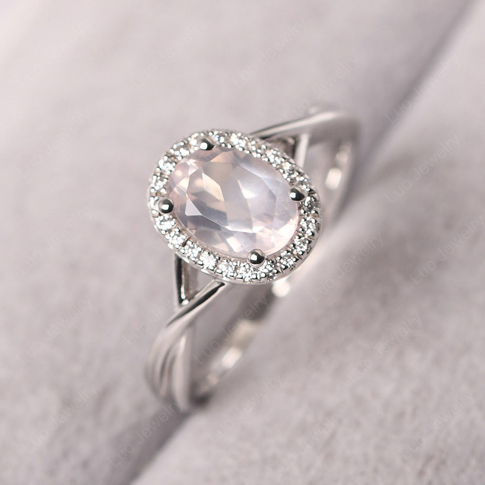 Oval Rose Quartz Halo Engagement Ring - LUO Jewelry