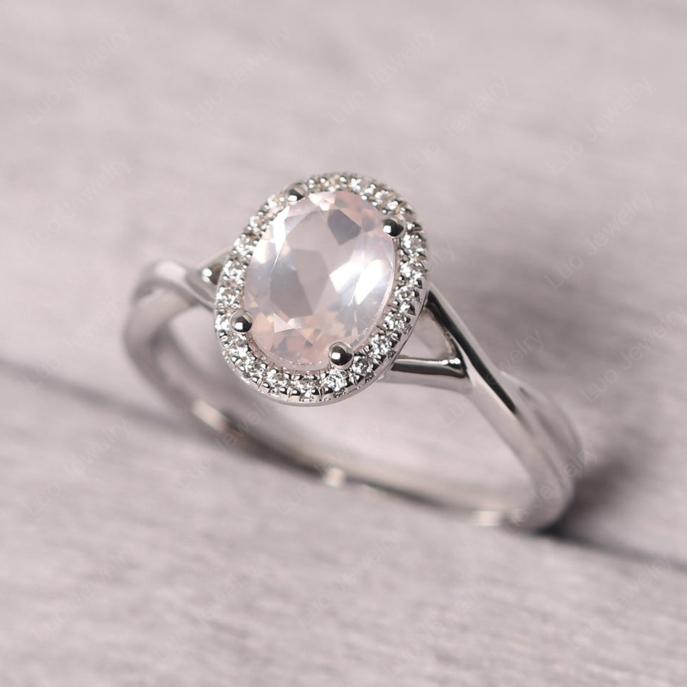 Oval Rose Quartz Halo Engagement Ring - LUO Jewelry
