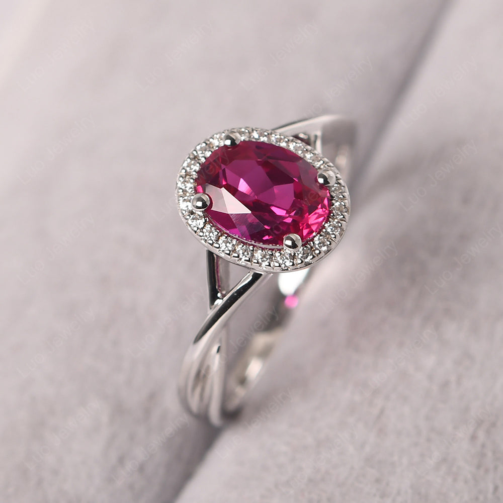 Oval Ruby Halo Engagement Ring - LUO Jewelry