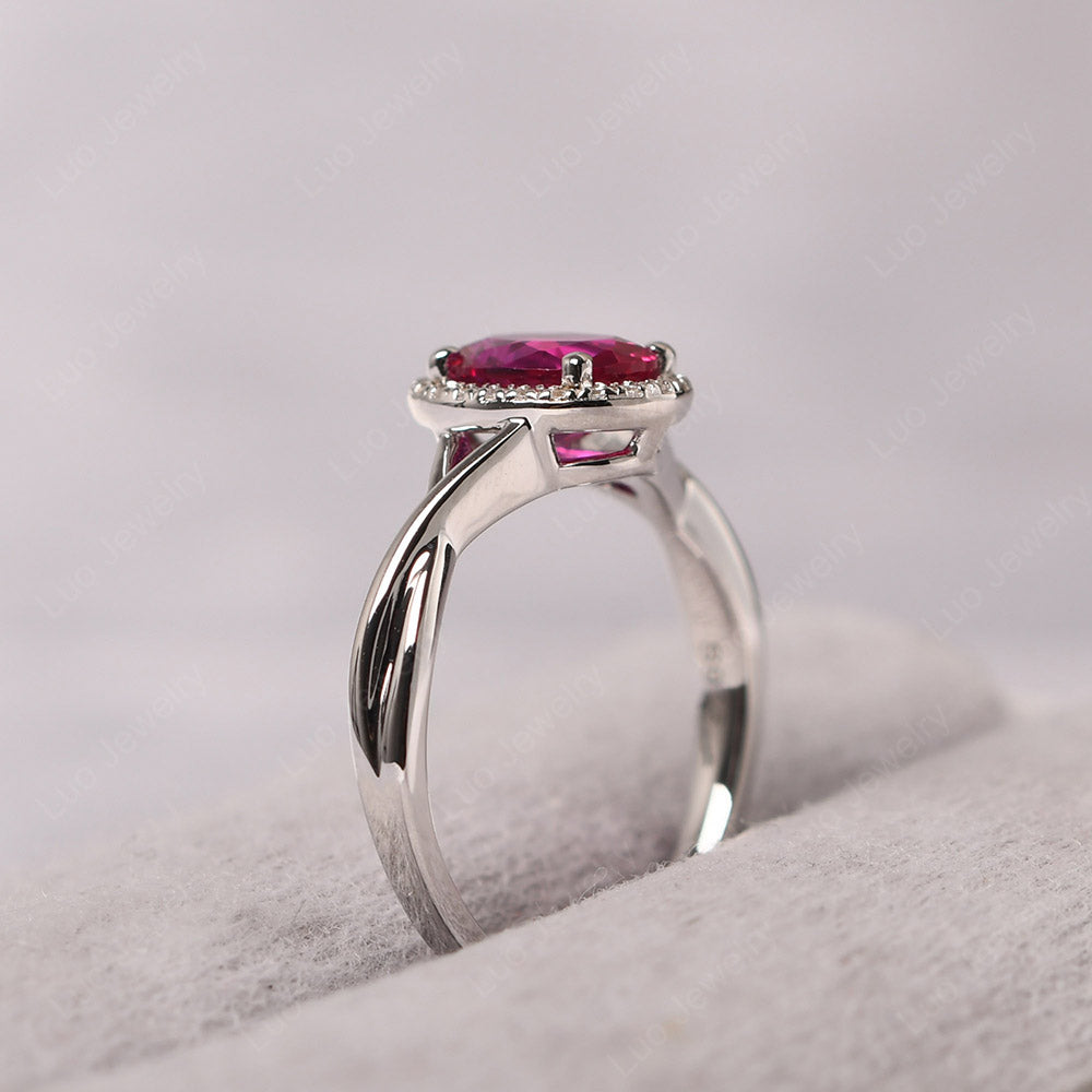 Oval Ruby Halo Engagement Ring - LUO Jewelry