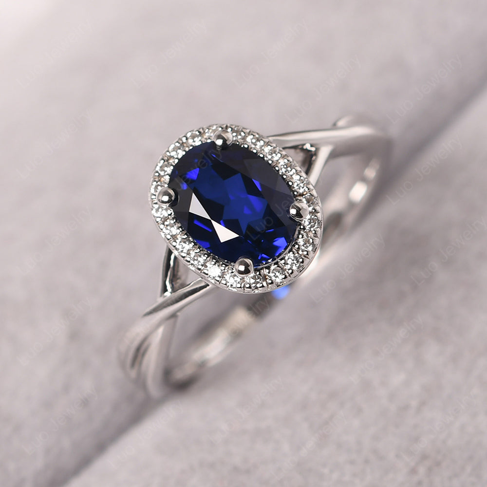 Oval Sapphire Halo Engagement Ring - LUO Jewelry