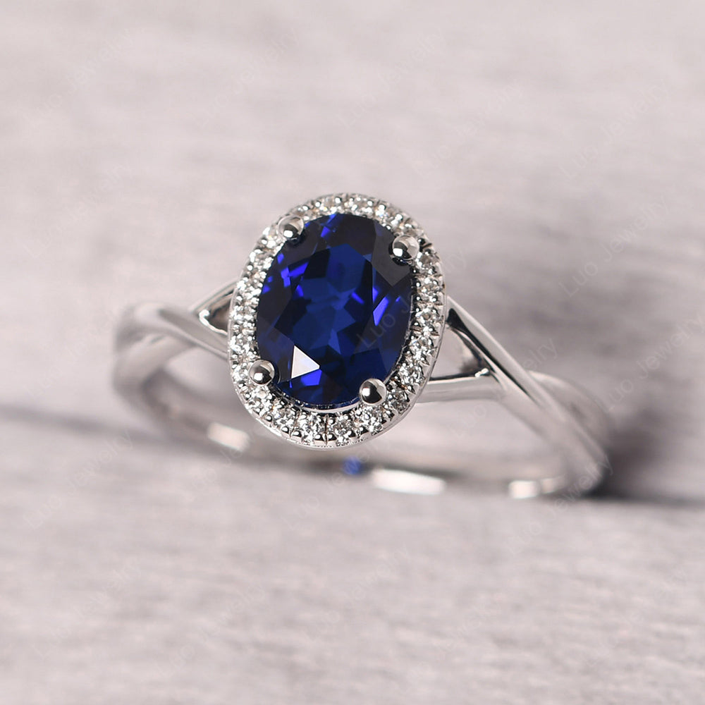 Oval Sapphire Halo Engagement Ring - LUO Jewelry