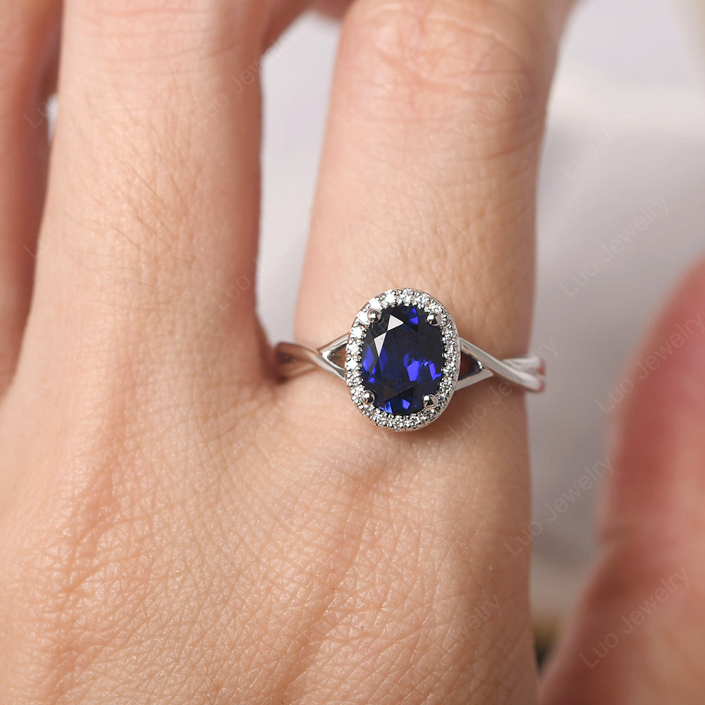 Oval Sapphire Halo Engagement Ring - LUO Jewelry
