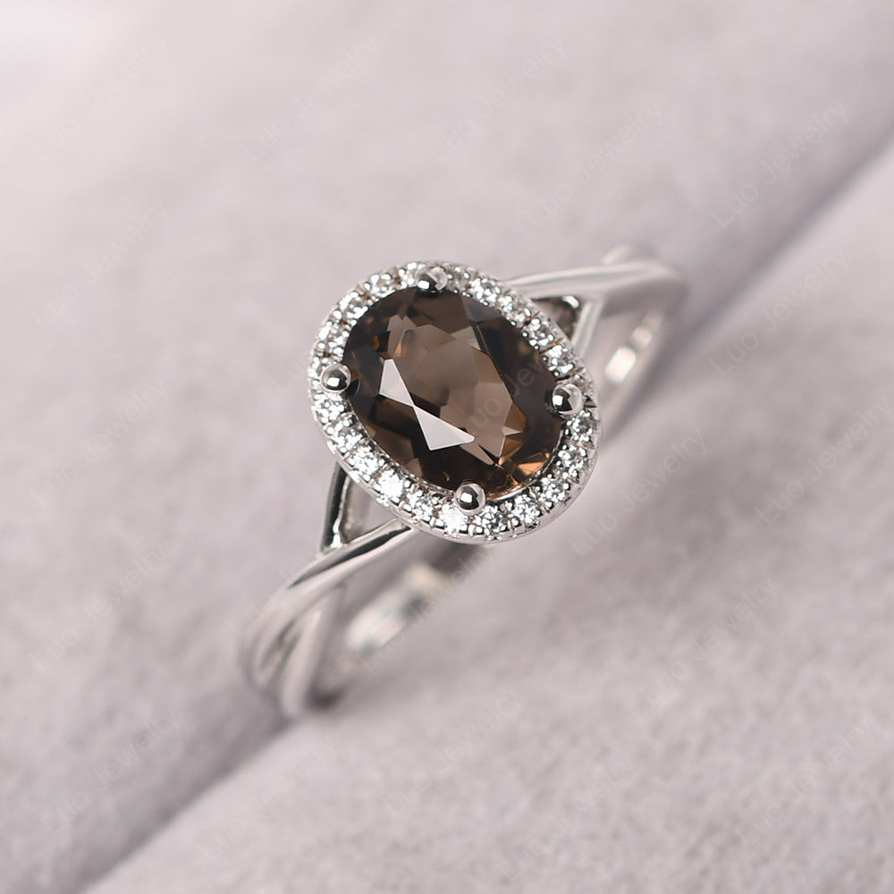 Oval Smoky Quartz  Halo Engagement Ring - LUO Jewelry