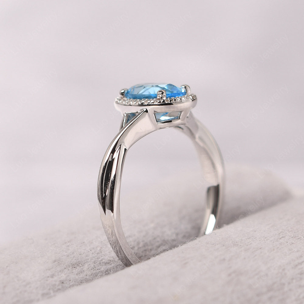 Oval Swiss Blue Topaz Halo Engagement Ring - LUO Jewelry