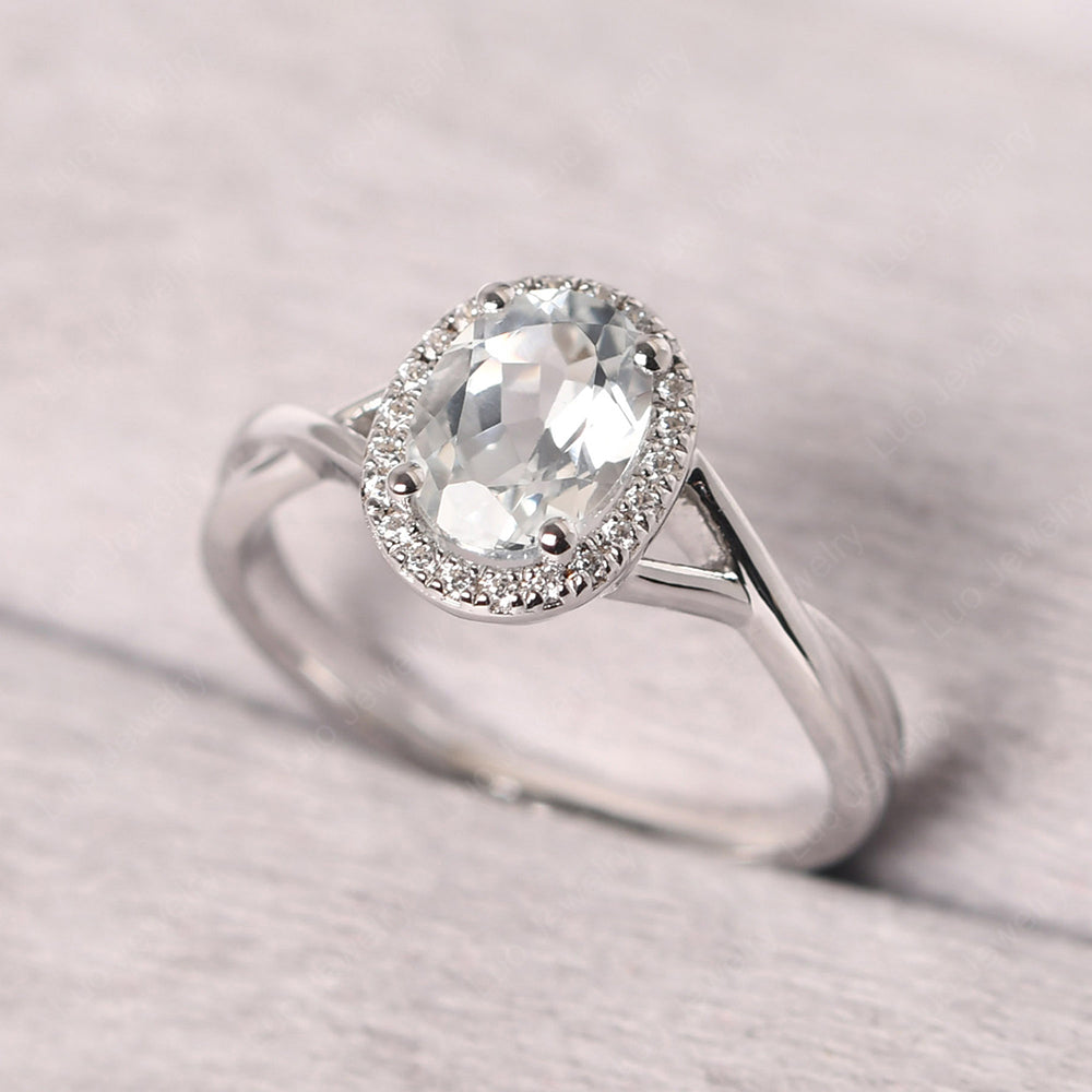 Oval White Topaz Halo Engagement Ring - LUO Jewelry