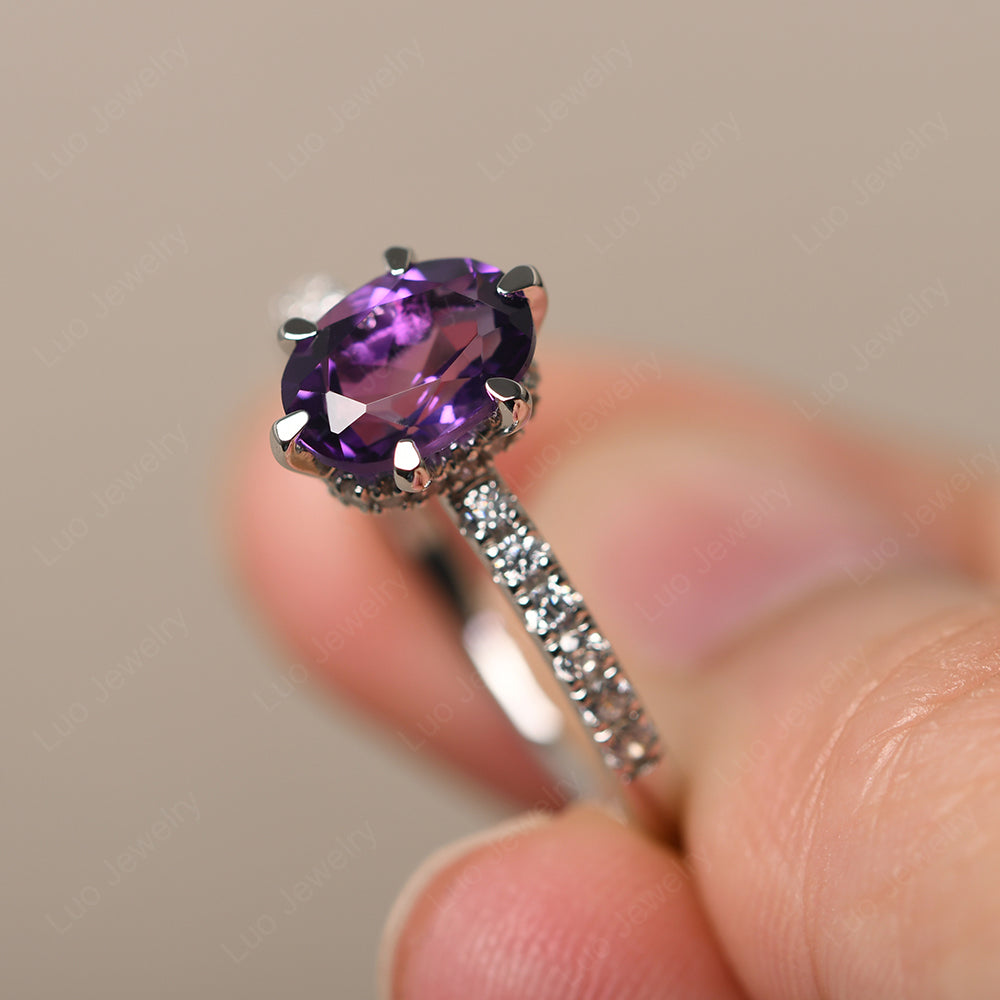 Amethyst Hidden Halo Oval Engagement Ring - LUO Jewelry