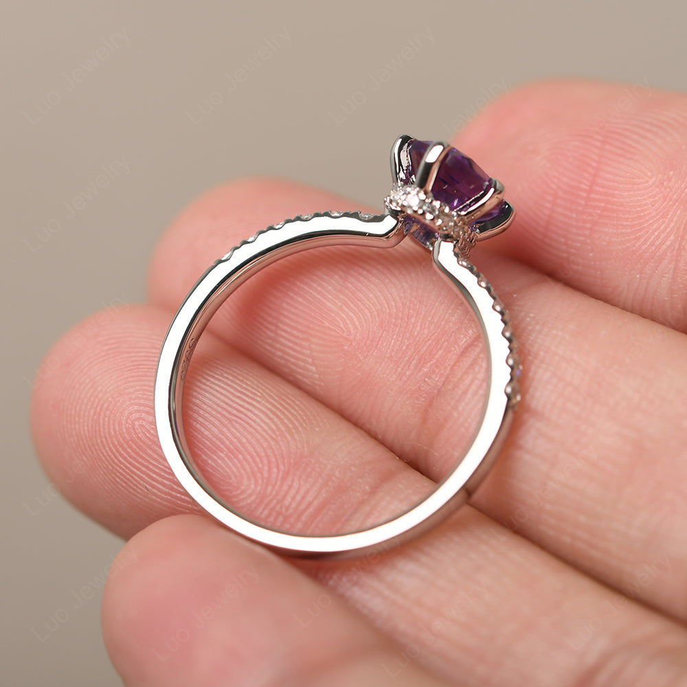 Amethyst Hidden Halo Oval Engagement Ring - LUO Jewelry