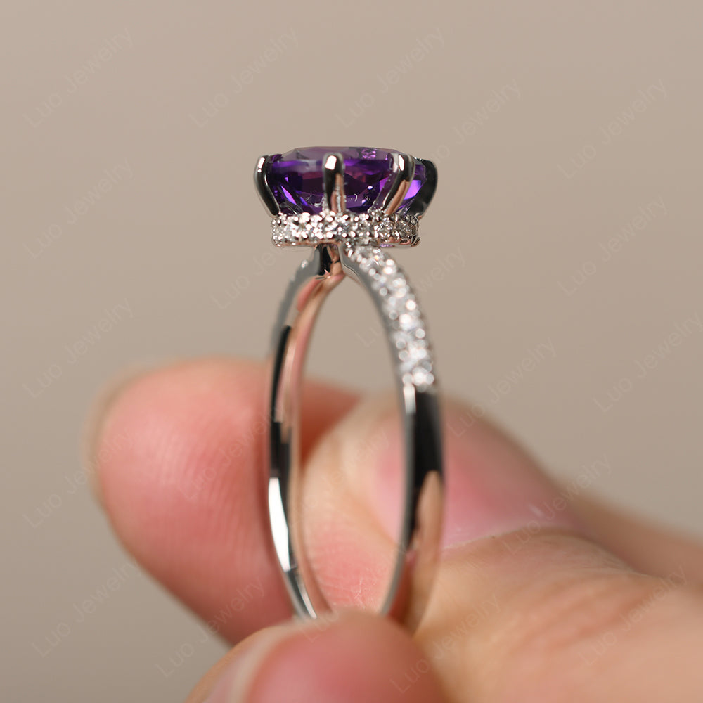 Amethyst Hidden Halo Oval Engagement Ring - LUO Jewelry