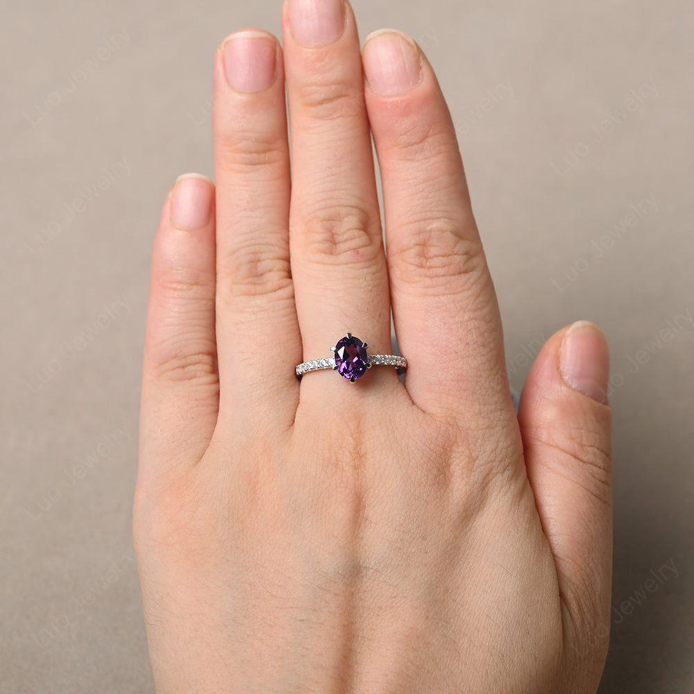 Amethyst Hidden Halo Oval Engagement Ring - LUO Jewelry