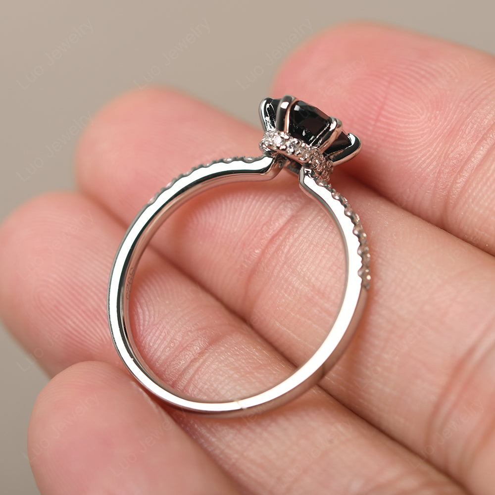 Black Spinel Hidden Halo Oval Engagement Ring - LUO Jewelry
