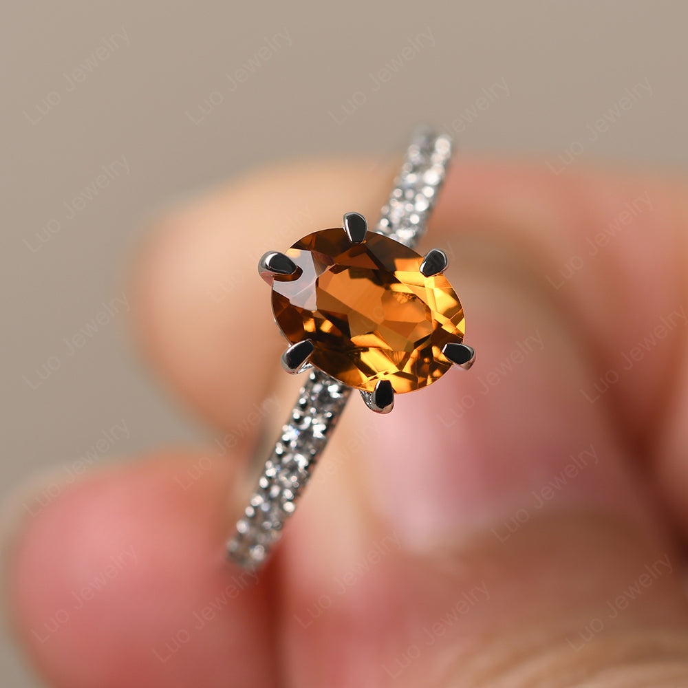 Citrine Hidden Halo Oval Engagement Ring - LUO Jewelry