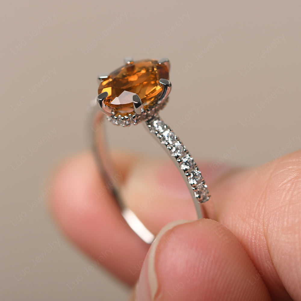 Citrine Hidden Halo Oval Engagement Ring - LUO Jewelry